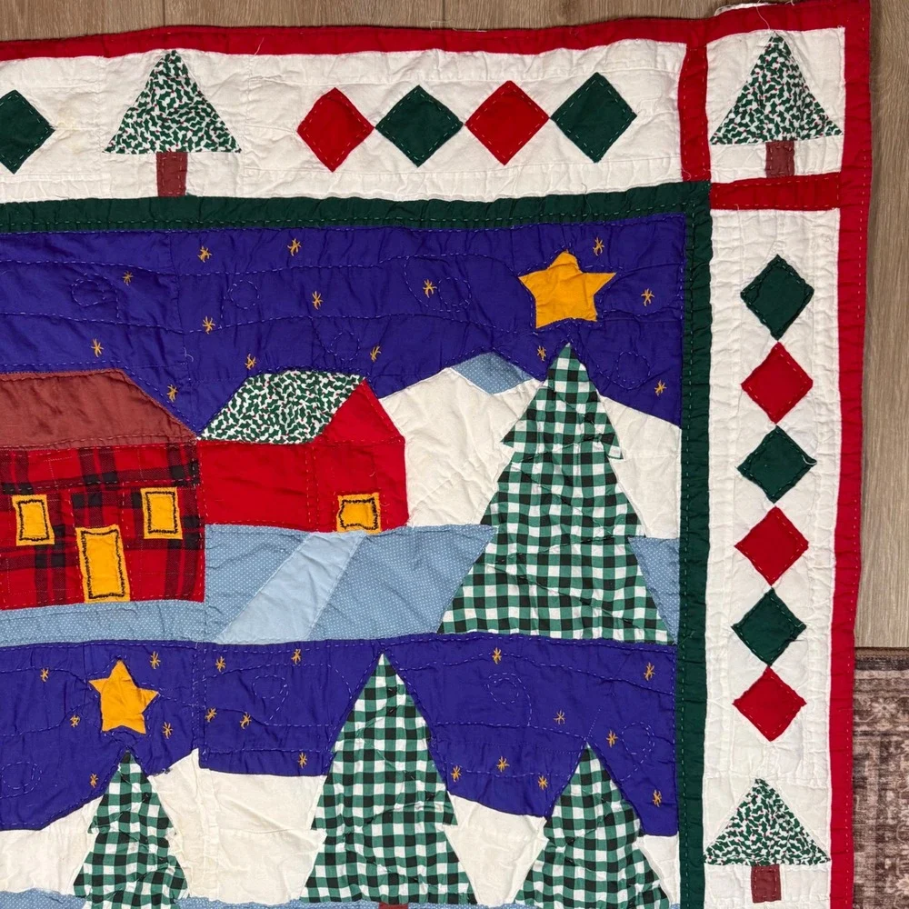 Vintage Arch Quilts Winter Village Hand Quilted Throw Wall Hanging Holiday Decor